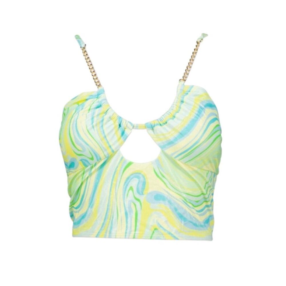 River Island Wave Green Tankini Crop Top w/ Chain Straps Size 14/US 10 NWT